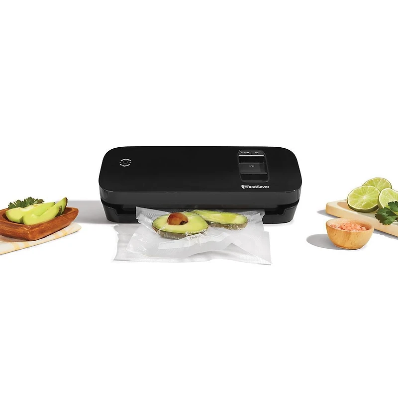 FoodSaver Compact Vacuum Sealer, Space-Saving Food Preservation System, Includes 2 Quart-Size Bags (946 mL)