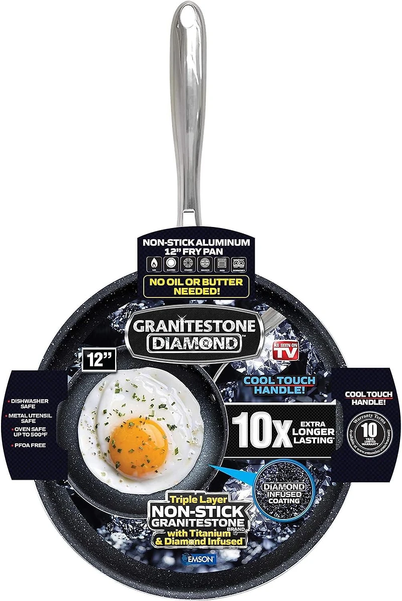 Granitestone Cookware Poêle à frire antiadhésive, poêle antiadhésive de 30,5 cm pour la cuisson et la friture, poêle à œufs renforcée de minéraux avec poignées qui restent froides, passe au lave-vaiss