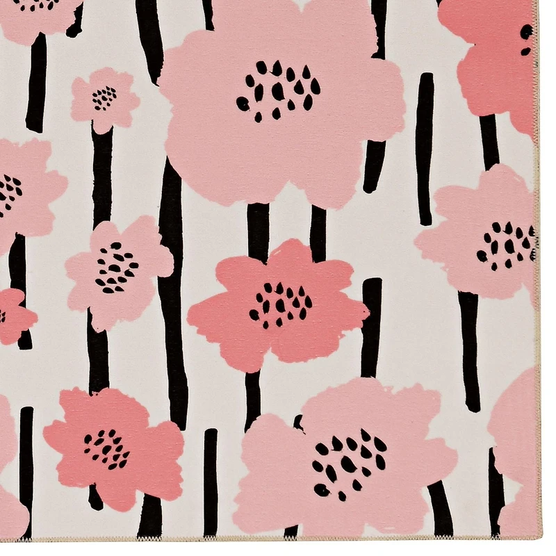 Tapis lavable Laurel 5 pi x 7 pi ivoire et rose