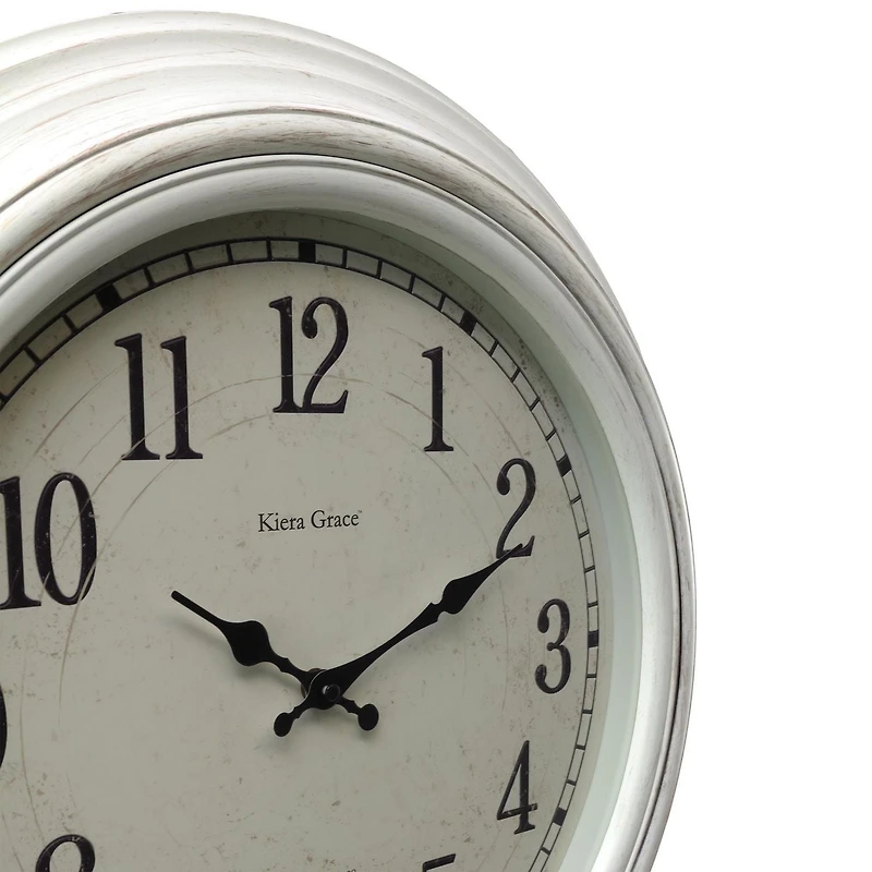Horloge murale ronde Emerson de kieragrace de 50,8 cm (20 po), blanc d'aspect vieilli