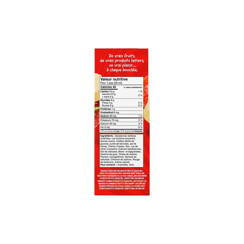 IÖGO Nano Pops au yog. glacé, Fraise et banane, vrais fruits, 45 cal. 8 x 50 ml