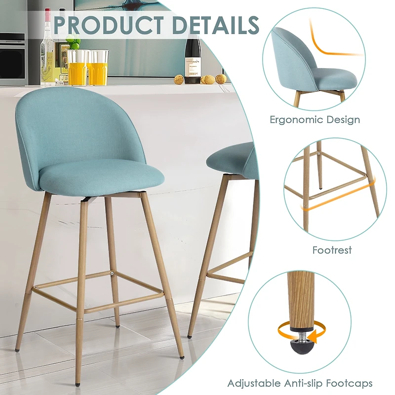 Lot de 4 tabourets de bar modernes Homy Casa, pivotants à 360°, siège rembourré confortable, tissu élégant et pieds en chêne, bleu