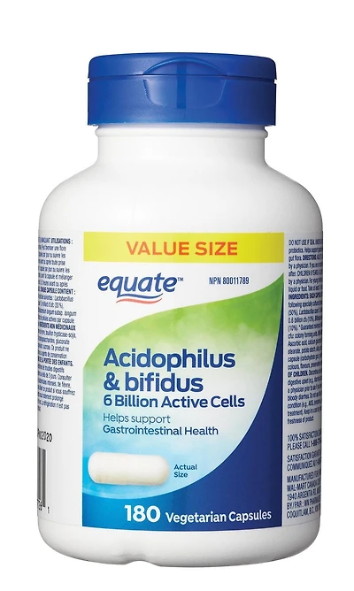 Equate Acidophilus & Bifidus 6 Billion ACTIVE Cells, 180 Vegetarian Capsules