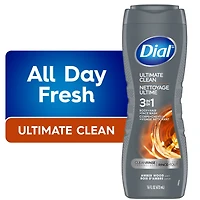 Dial Men 3in1, Body, Wash, Hair Wash, Face Wash, Amber Wood Scent, 473ml, Dermatologist Tested, Free from Silicones, Parabens, Phthalates, 1 Bottle, 473mL