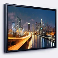 Design Art Philadelphia Skyline at Night Framed Canvas Art Print