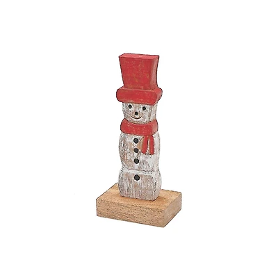 Christmas Mango Wood Snowman With Top Hat On Base