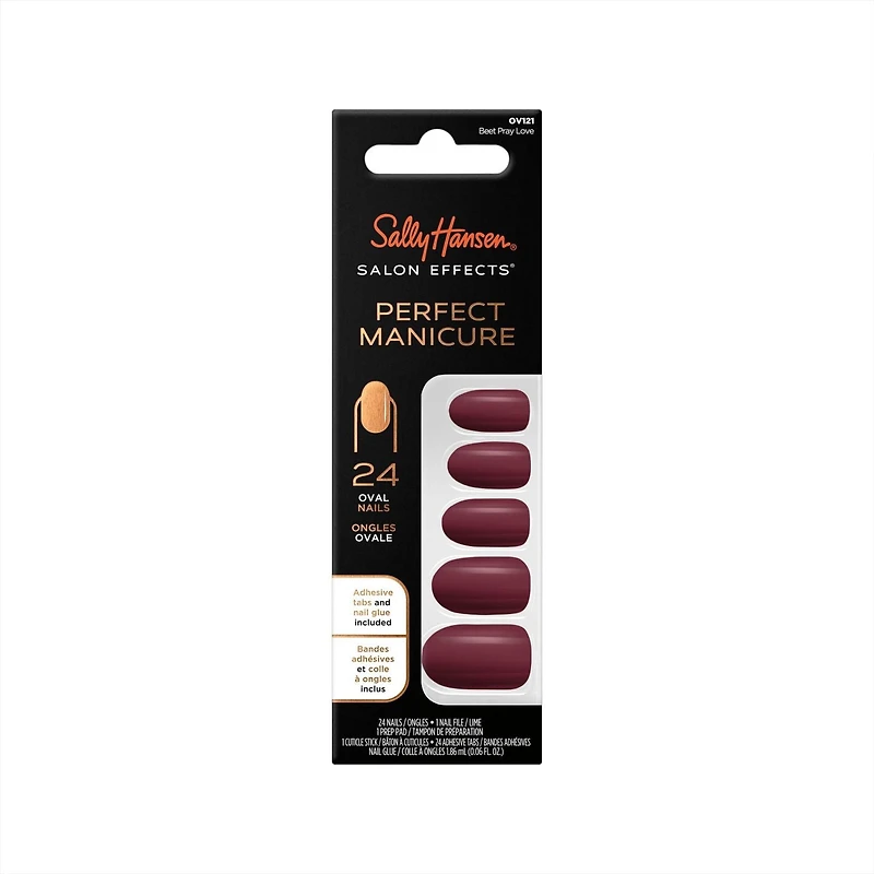 Sally Hansen - Salon Effects® Perfect Manicure™ oval-shaped press-on nails - includes 24 premium fake nail, nail file, wooden stick, prep pad, adhesive tabs and nail glue, Premium ready to wear nails