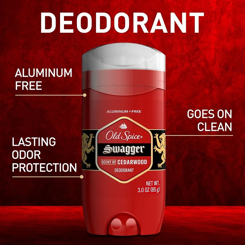 Ensemble-cadeau Old Spice Vous sentirez bon avec un shampooing et revitalisant 2 en 1 Swagger de 400mL, un nettoyant pour le corps Collection Rouge de 89mL et un désodorisant de 85g
