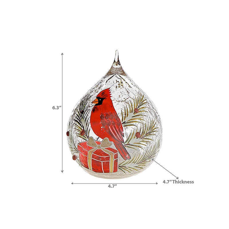 Décoration En Forme De Larme En Verre Craquelé À Led (Cardinal Sur Boîte Cadeau)