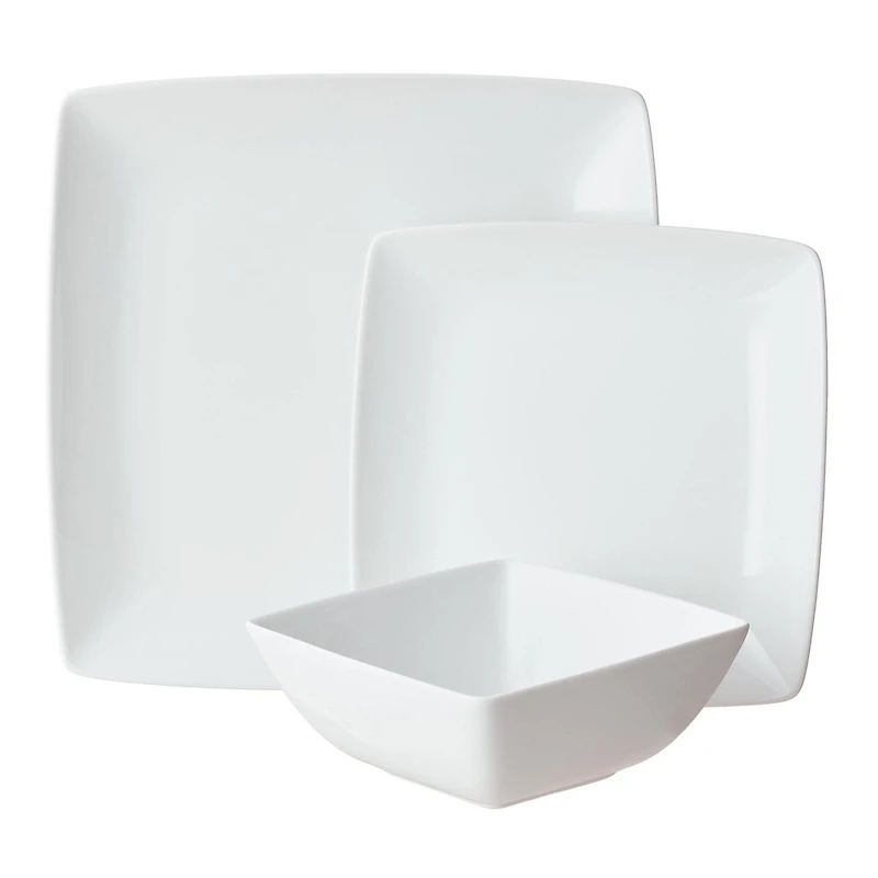Better Homes & Gardens Loden Square White Dinnerware Set, 12-Pieces, BH G LODEN 12PC SET