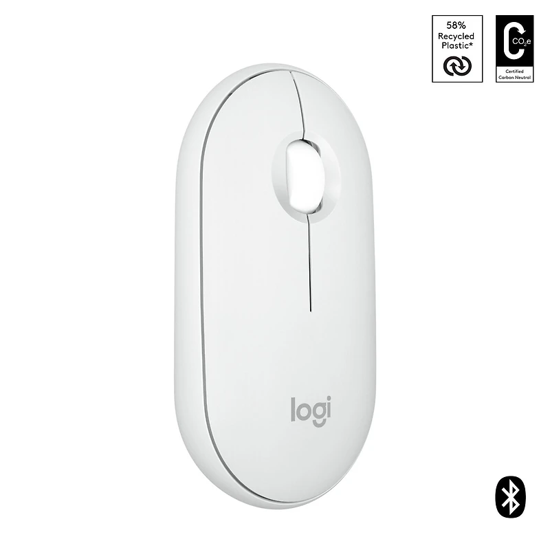 Logitech Pebble Mouse 2 M350s fine sans fil Bluetooth, portable, légère, boutons personnalisables - Blanc