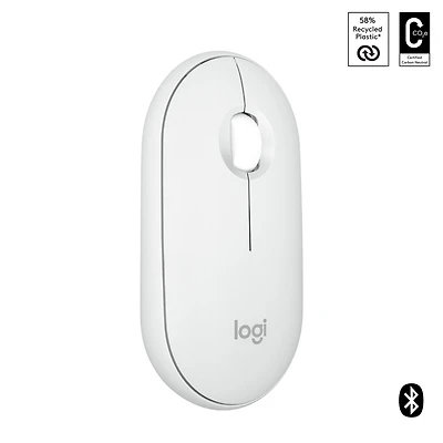 Logitech Pebble Mouse 2 M350s fine sans fil Bluetooth, portable, légère, boutons personnalisables - Blanc