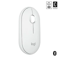 Logitech Pebble Mouse 2 M350s fine sans fil Bluetooth, portable, légère, boutons personnalisables - Blanc