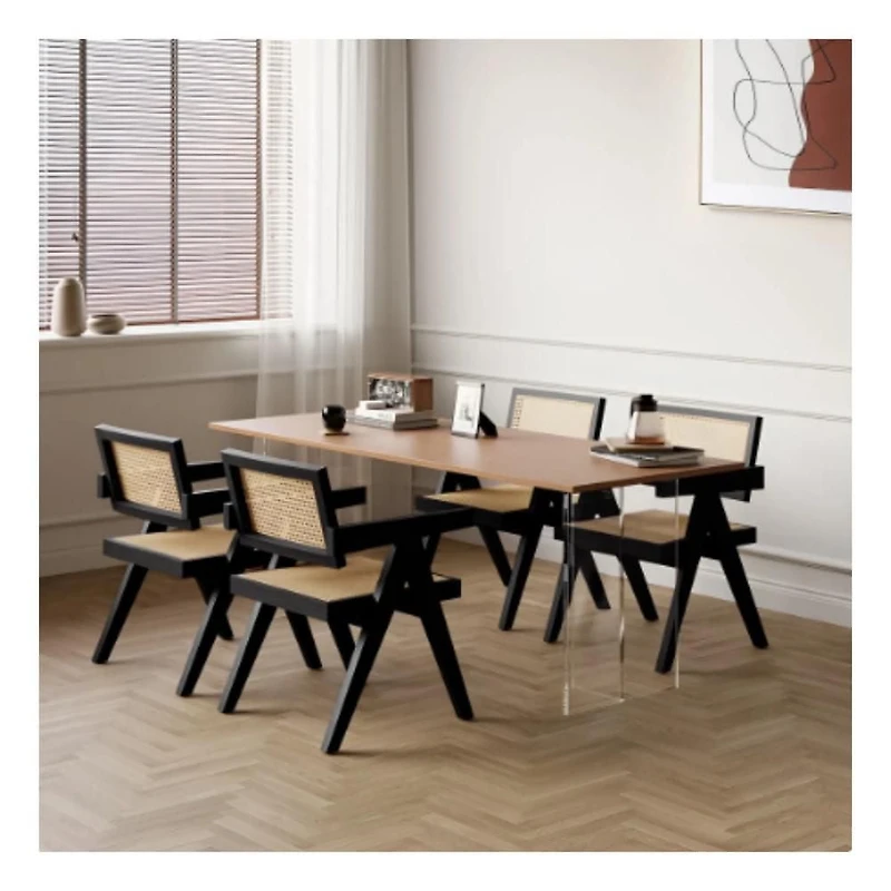 Banju Mid-Century Modern Dining Arm Chair Set of 2 – Stylish Design with a Durable Wood Frame, Comfortable Seat, and Timeless Cane Rattan Backrest for Sophisticated Dining Spaces