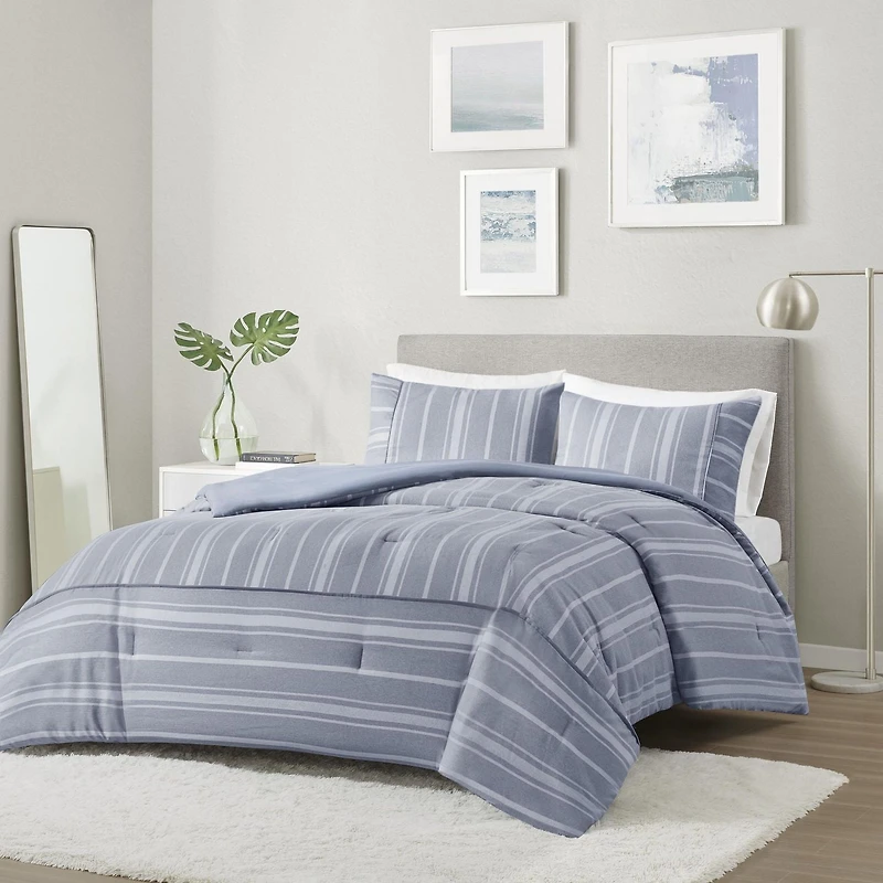 Kent 3 Piece Striped Herringbone Oversized Comforter Set