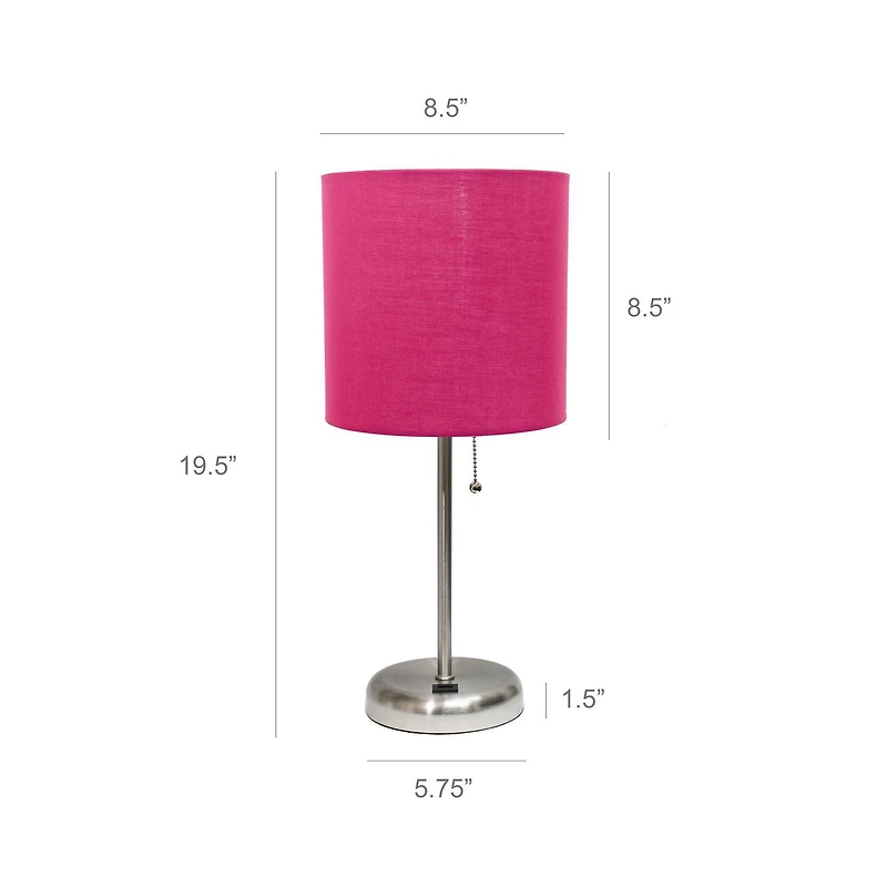 LimeLights Stick Lamp with USB charging port and Fabric Shade