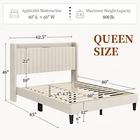 Fullfurnique Velvet Upholstered Bed Frame with Charging Outlets & USB Ports, Full, Beige