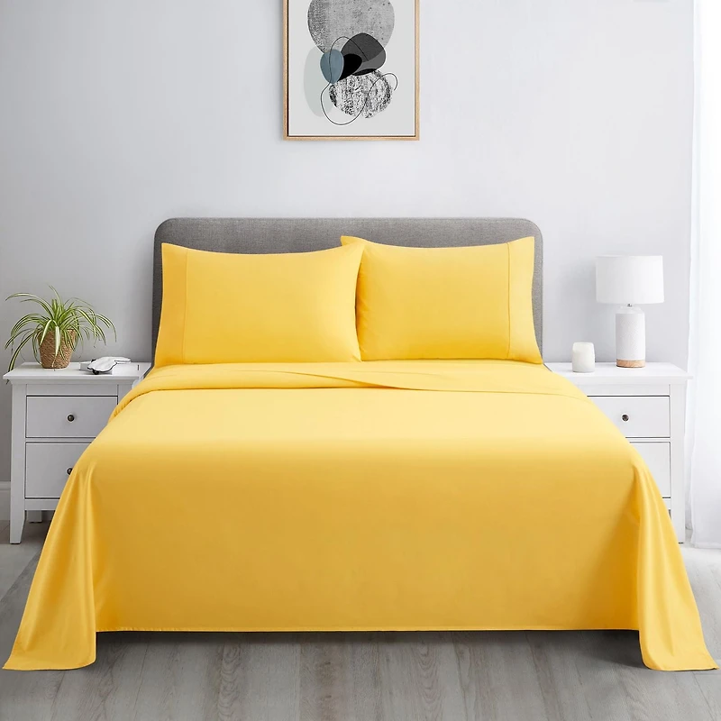 Literie Marina Decoration, 600 fils/cm², ultra douce, à poches profondes, en coton percale à fibres longues, toutes saisons, couleur jaune