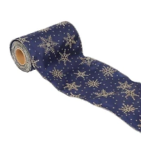 Holiday Time 6 inch x 20 feet Snowflake Ribbon, Navy & Gold