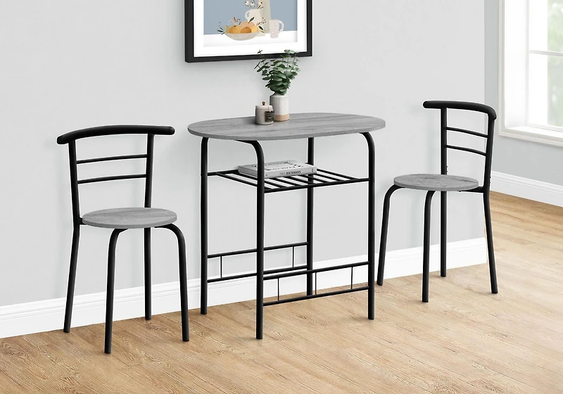 Monarch Specialties Dining Table Set, 3pcs Set, Small, 32" L, Kitchen, Metal, Laminate, Grey, Black, Contemporary, Modern