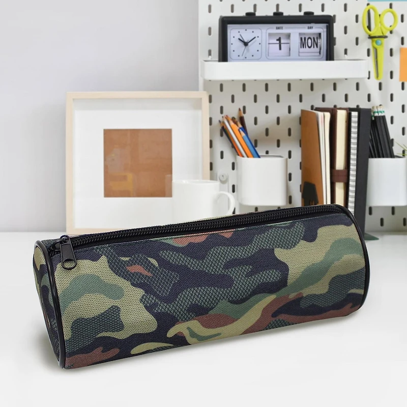 Pen + Gear Étui à crayons en forme de tonneau, motif camouflage, vert