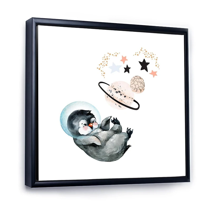 Designart Little Penguin With Stars and Planets I FLOAT FRAME WALL ART