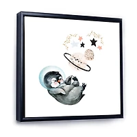 Designart Little Penguin With Stars and Planets I FLOAT FRAME WALL ART