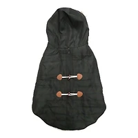 Holiday Time Dog Clothes: Hooded Jacket for Fall & Winter, Black with Faux Toggles, Size XS-XL