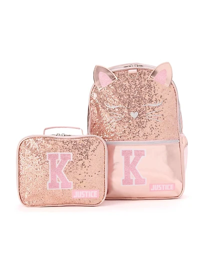 Purr-fectly Pink Glitter "K" Kitty Backpack Set