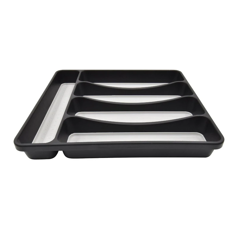 Mainstays Plastic Black 5 Compartment Non-Slip Drawer Cutlery Tray Large, 12.87" x 11.34", Kitchen Organizer, 1 piece