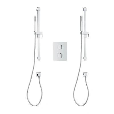 Ensemble de douche thermostatique d'akuaplus(MD) avec Déviateur 4 voies et avec arrêt,  2 douchettes, 2 barre de douche murals, fini chrome