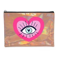 Pen+Gear Metallic Icon Pencil Pouch with Bold Heart and Eye Design and Silver Zip