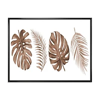 Designart Tropical Monstera and Palm Leaf In Terracotta FLOAT FRAME WALL ART