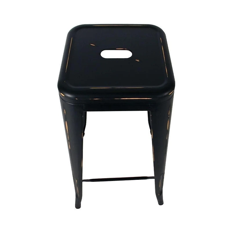 Black Solid Metal Frame Antique Stool, Counter 26"H, Stool Chair Ideal for Kitchen Island Counter. (set of 2)