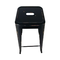Black Solid Metal Frame Antique Stool, Counter 26"H, Stool Chair Ideal for Kitchen Island Counter. (set of 2)