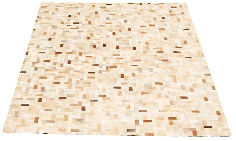 ECARPETGALLERY 5'5" x 7'8" Contemporary Cowhide Patchwork Handmade Area Rug for Living Room, Dining Room and Bedroom in Ivory