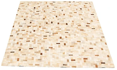 ECARPETGALLERY 5'5" x 7'8" Contemporary Cowhide Patchwork Handmade Area Rug for Living Room, Dining Room and Bedroom in Ivory