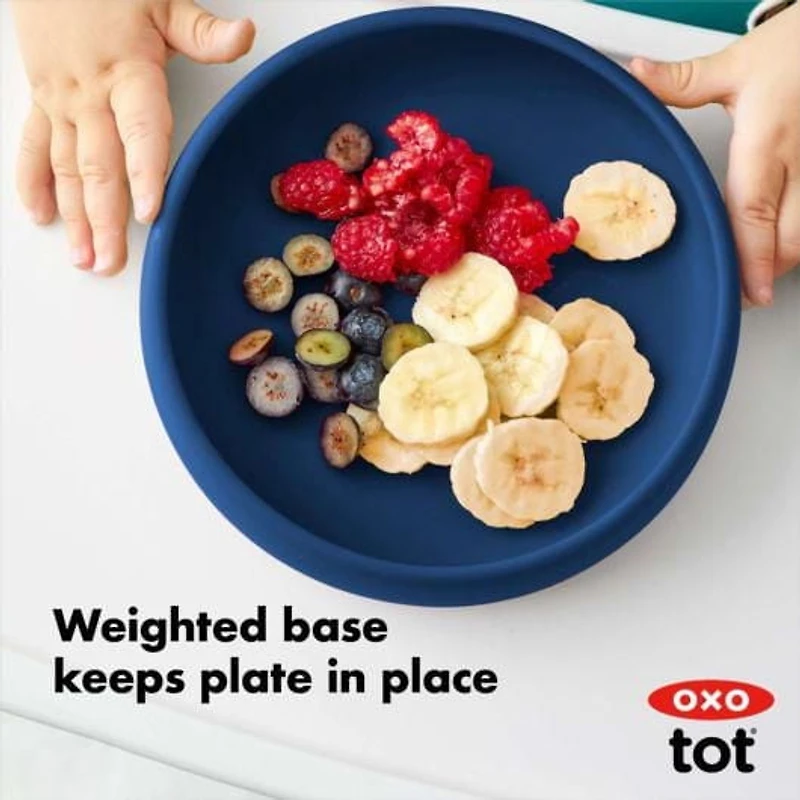 OXO Tot - Silicone Plate - Food-Safe Silicone - Flexible - Perfect for Toddlers Learning to Feed Themselves - BPA-free - Navy
