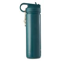 Bouteille d'eau Thyme & Table de 77 cl avec couvercle en paille, bleu sarcelle et breloque fleur dorée