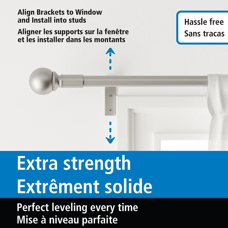 Mainstays Easy Install Decorative Window Curtain Rod, Adjustable, 48” - 120”