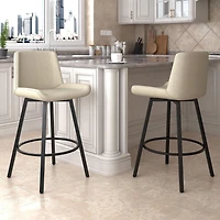 Tabouret de Comptoir, 26 po, avec Siège Pivotant, Jeu de 2, Moderne en Similicuir et Métal - Ivoire d'Époque et Noir
