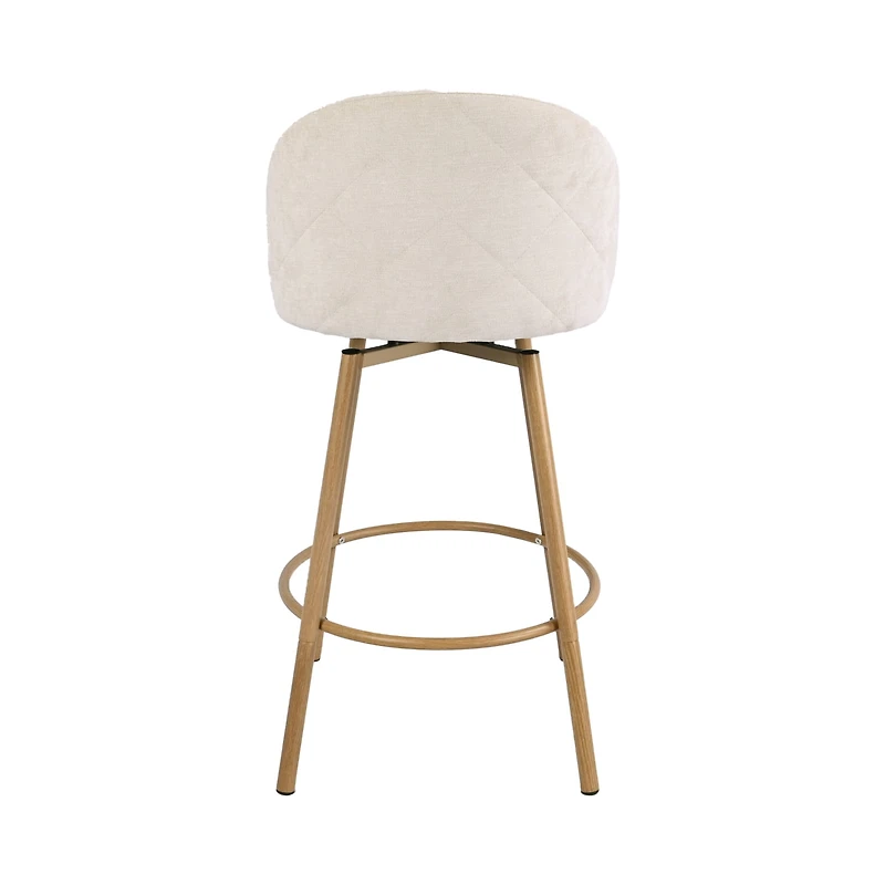Homy Casa Set of 2 Swivel Upholstered Barstool with Metal Woodgrain Legs and Footrest for Kitchen Dining Room, Biscuit