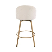 Homy Casa Set of 2 Swivel Upholstered Barstool with Metal Woodgrain Legs and Footrest for Kitchen Dining Room, Biscuit