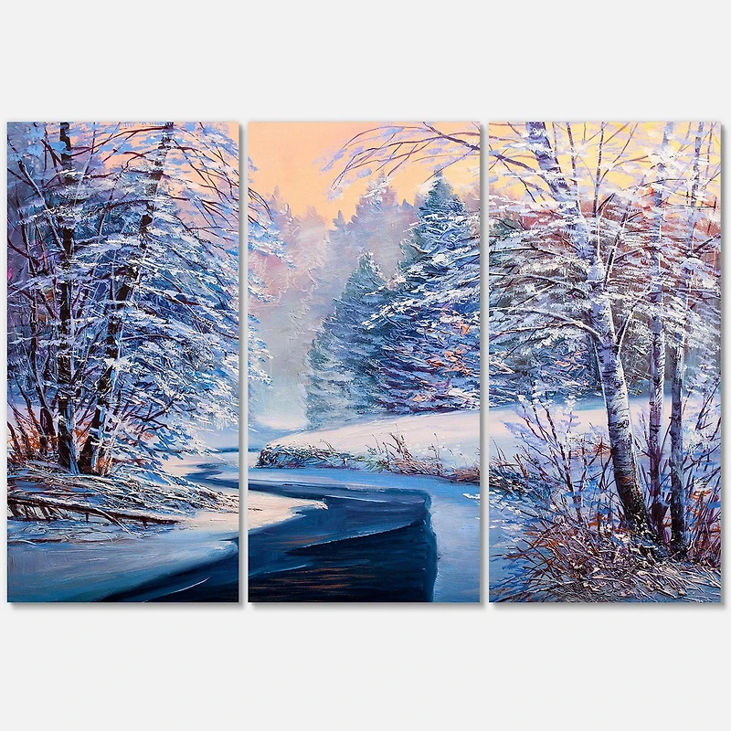 Designart Forêt de Noël pastel avec rivière Art mural sur toile