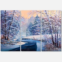Designart Forêt de Noël pastel avec rivière Art mural sur toile