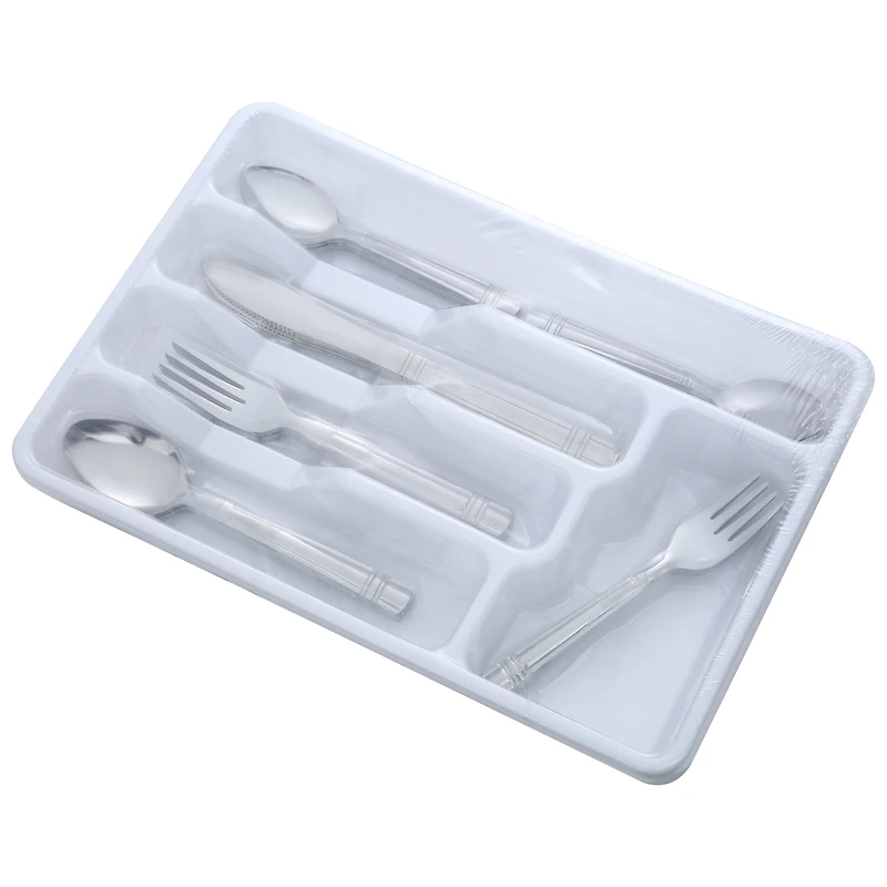 Mainstays 49 Piece Elena Adult Stainless Steel Flatware Set and Organizer Tray, Silver, Service for 8