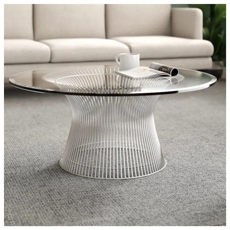 Snyder Modern Coffee Table chrome finish and a tempered glass top, complimented by a durable stainless steel base