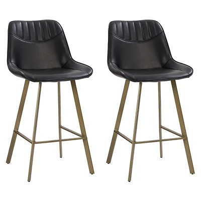 CorLiving Christoff Farmhouse Modern Upholstered Indoor Counter-Height Barstools with  Metal Legs - Set of 2