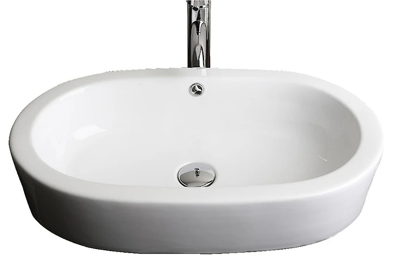 American Imaginations 25.25-in. W Semi-Recessed White Bathroom Vessel Sink Set For Deck Mount Drilling AI-30108