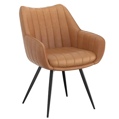 Modern Faux Leather & Metal Swivel Dining & Accent Chair, Set of 2 - Camel & Black